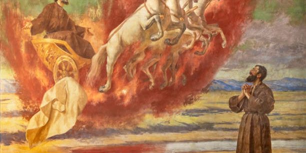 Catania - The fresco Prophet Elias ascending into Heaven in the chariot of fire in church Santuario della Madonna del Carmine by  Natale Attanasio (1898).